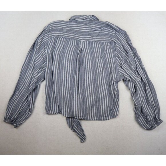 AMERICAN EAGLE - WOMEN'S BLUE STRIPED OVERSIZED LONG SLEEVE TIE HEM TOP - XS - Picture 6 of 7